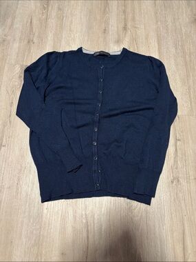 M&S Connection Navy Crewneck Button Cardigan Sweater